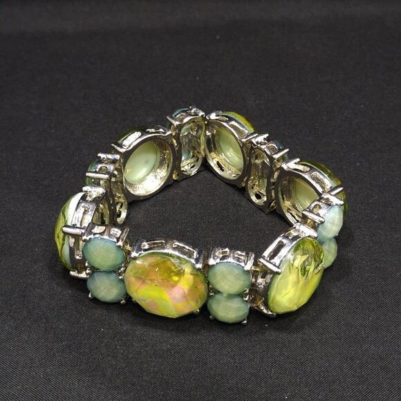 Light Green Iridescent Faceted Stretch Bracelet, 6 1/2 Inches - Picture 6 of 8